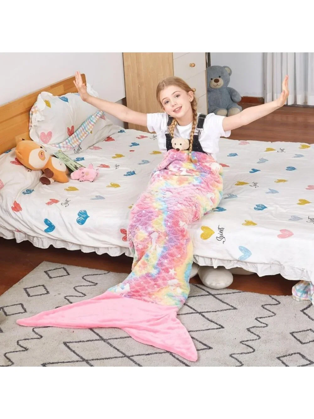Glow in the Dark Mermaid Tail Blanket | Cozy Wearable Blanket for Kids